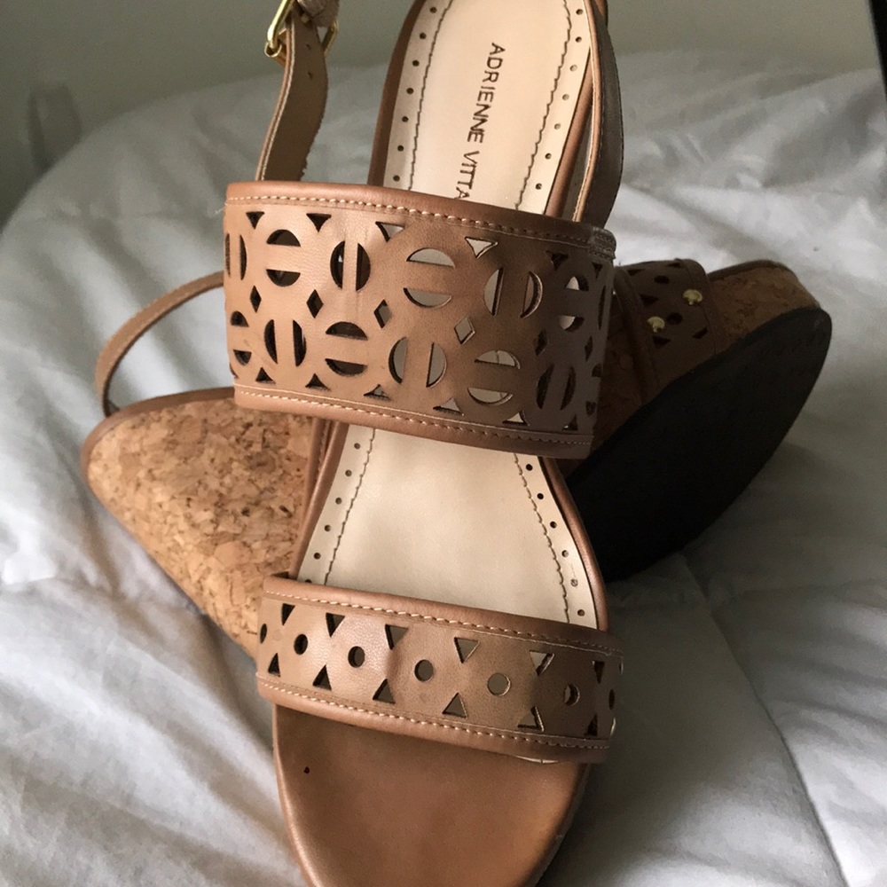 Adrienne Vittadini Brown/Tan Strap Wedges